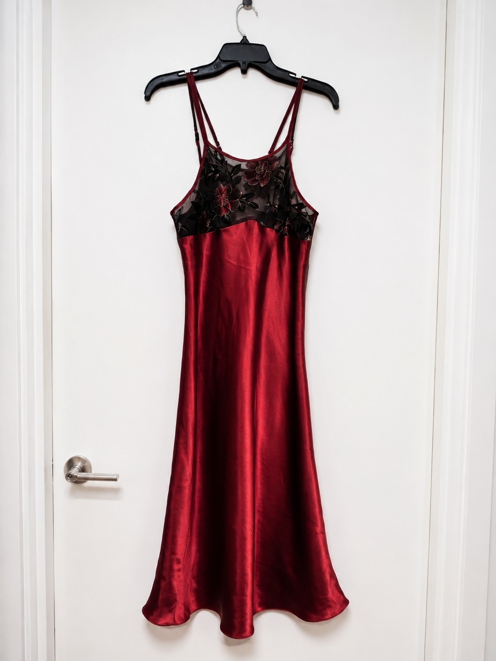Burgundy Floral Sheer Lace Maxi Chemise Nightgown